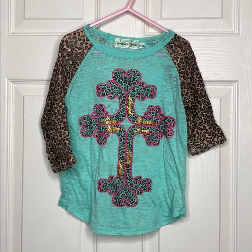 3/4 Turquoise and Leopard Shirt